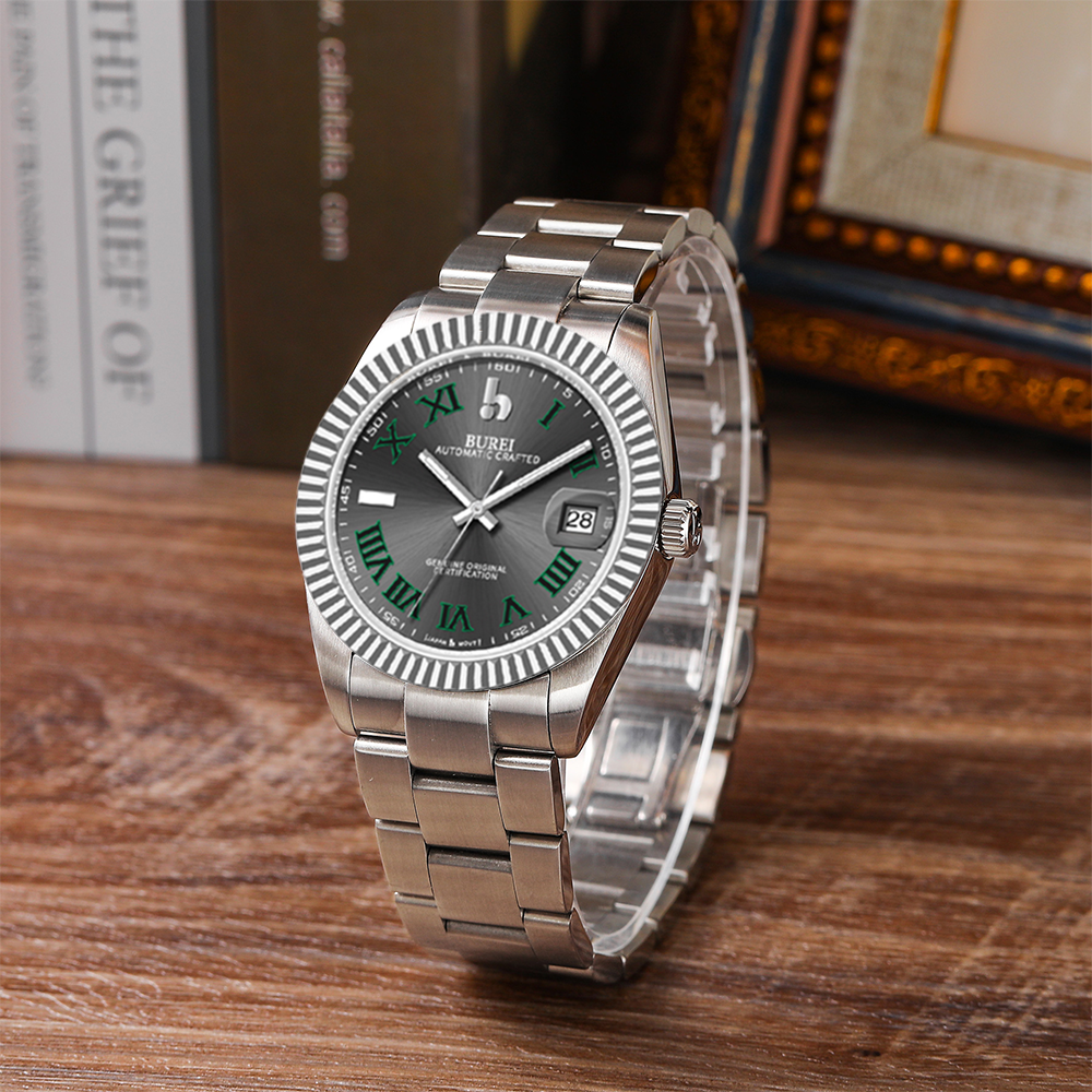 BUREI  Luxury Automatic Watch 36mm, Fashion Waterproof Mechanical Watch, Adjustable Stainless Steel Two Tone Strap