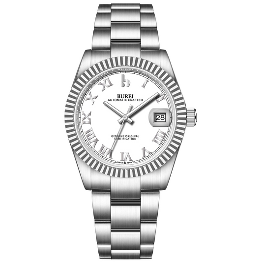 BUREI  Luxury Automatic Watch 36mm, Fashion Waterproof Mechanical Watch, Adjustable Stainless Steel Two Tone Strap