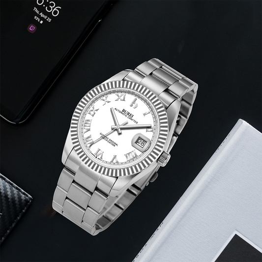 BUREI  Luxury Automatic Watch 36mm, Fashion Waterproof Mechanical Watch, Adjustable Stainless Steel Two Tone Strap