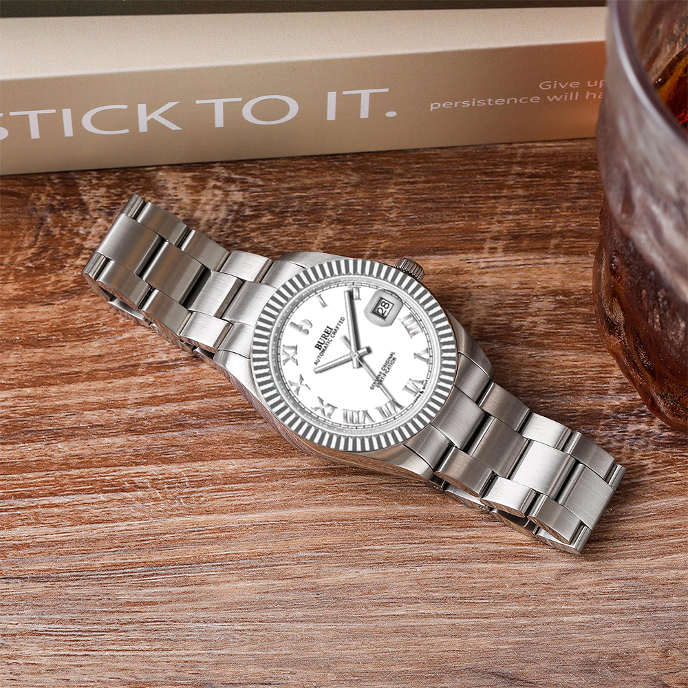 BUREI  Luxury Automatic Watch 36mm, Fashion Waterproof Mechanical Watch, Adjustable Stainless Steel Two Tone Strap
