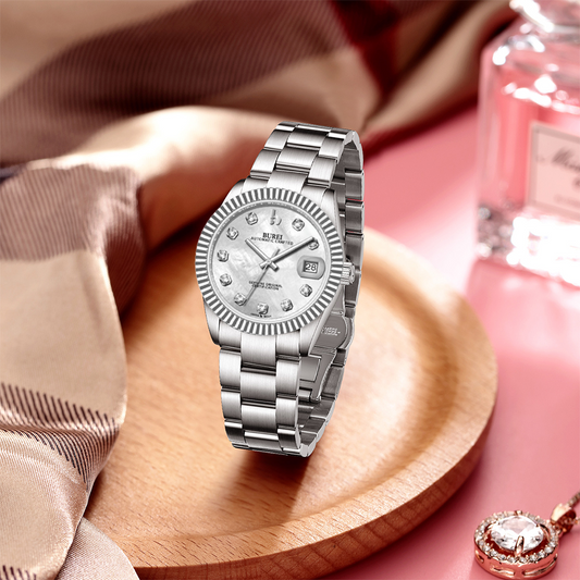 BUREI  Luxury Automatic Watch 36mm, Fashion Waterproof Mechanical Watch, Adjustable Stainless Steel Two Tone Strap