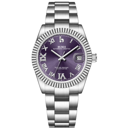 BUREI  Luxury Automatic Watch 36mm, Fashion Waterproof Mechanical Watch, Adjustable Stainless Steel Two Tone Strap