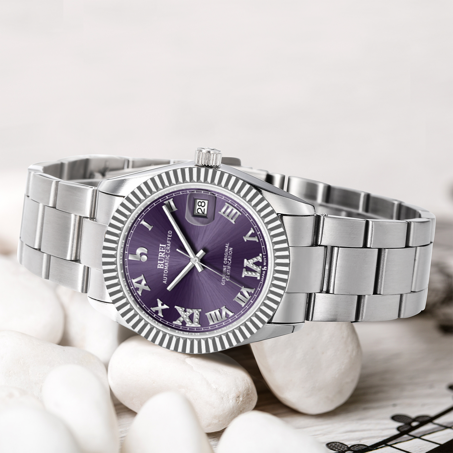 BUREI  Luxury Automatic Watch 36mm, Fashion Waterproof Mechanical Watch, Adjustable Stainless Steel Two Tone Strap