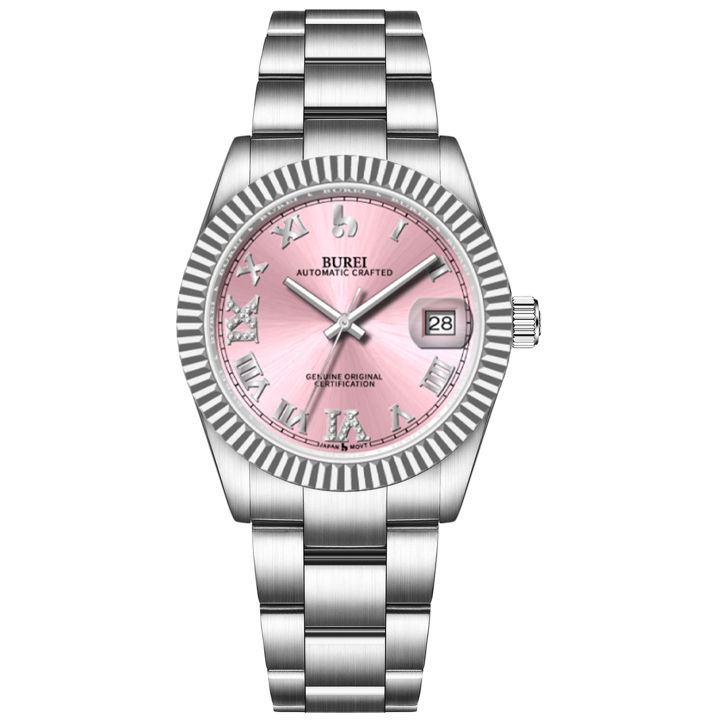 BUREI  Luxury Automatic Watch 36mm, Fashion Waterproof Mechanical Watch, Adjustable Stainless Steel Two Tone Strap