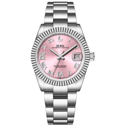 BUREI  Luxury Automatic Watch 36mm, Fashion Waterproof Mechanical Watch, Adjustable Stainless Steel Two Tone Strap