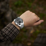 BUREI Stainless Steel Men's Watch Classic 41mm Quartz Watch for Men Analog Wrist Watch with Date