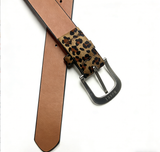 BUREI Women's Leopard Belt Animal Print Belt with Metal Buckle Pu Leather Jeans Belts