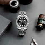 BUREI  Luxury Automatic Watch 36mm, Fashion Waterproof Mechanical Watch, Adjustable Stainless Steel Two Tone Strap