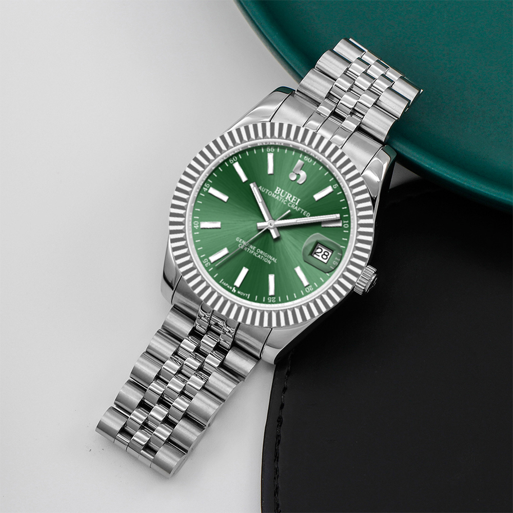 BUREI  Luxury Automatic Watch 36mm, Fashion Waterproof Mechanical Watch, Adjustable Stainless Steel Two Tone Strap