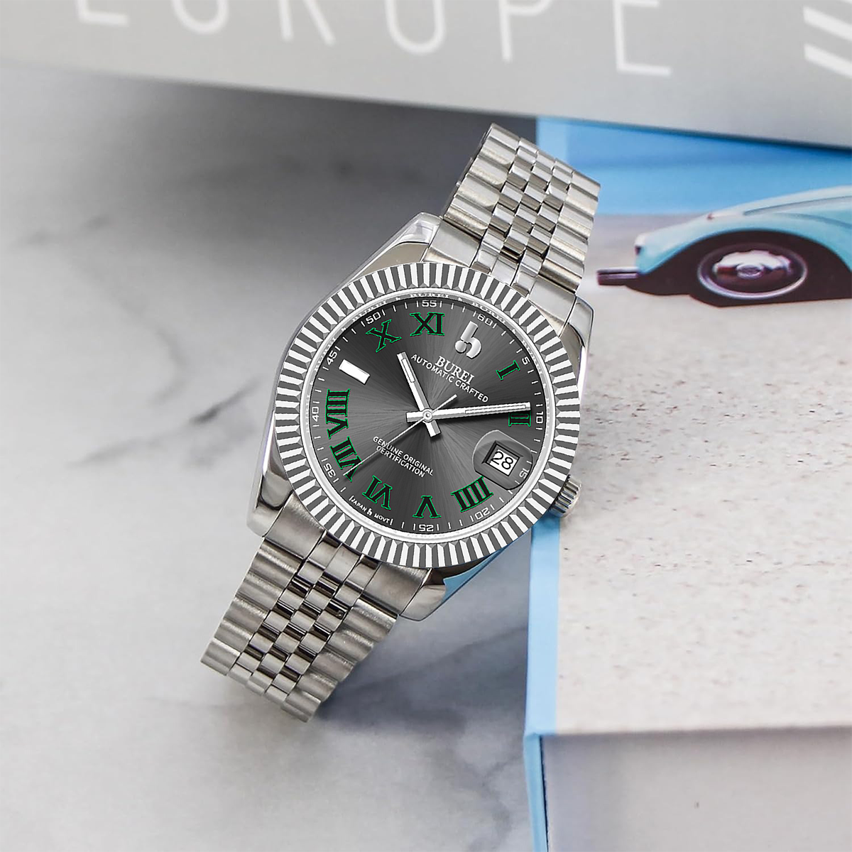 BUREI Luxury Automatic Watch 36mm, Fashion Waterproof Mechanical Watch, Adjustable Stainless Steel Two Tone Strap