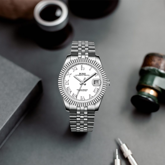 BUREI Luxury Automatic Watch 36mm, Fashion Waterproof Mechanical Watch, Adjustable Stainless Steel Two Tone Strap