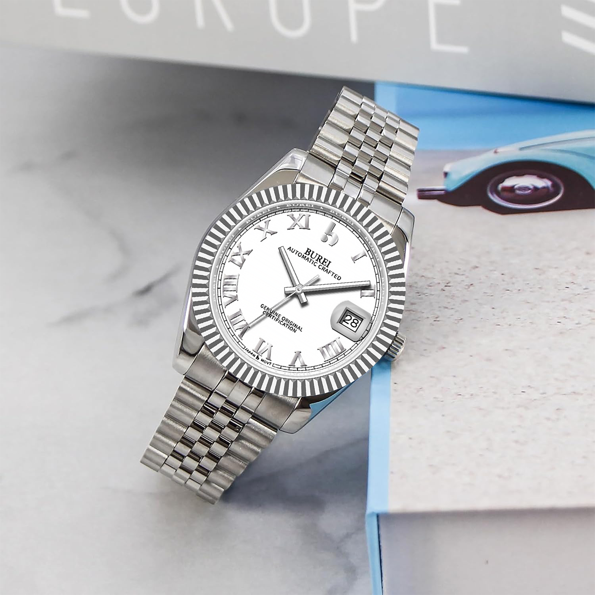 BUREI Luxury Automatic Watch 36mm, Fashion Waterproof Mechanical Watch, Adjustable Stainless Steel Two Tone Strap