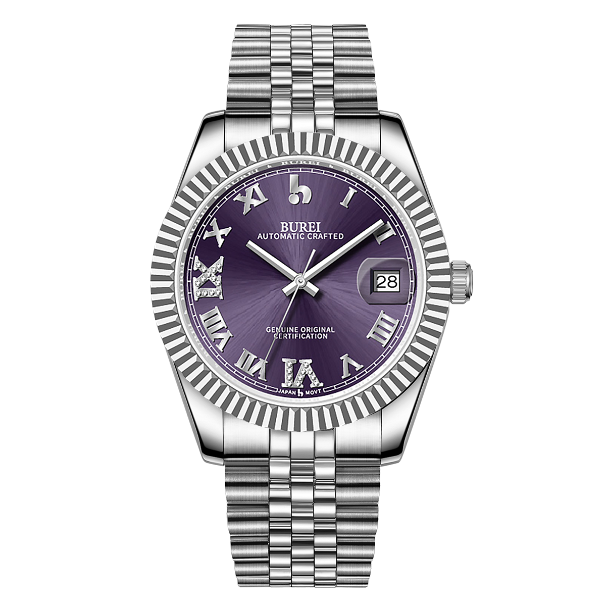 BUREI Luxury Automatic Watch 36mm, Fashion Waterproof Mechanical Watch, Adjustable Stainless Steel Two Tone Strap