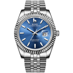 BUREI Men's Automatic Watch Analog Dial with Date Window Sapphire Crystal Stainless Steel Band and Case