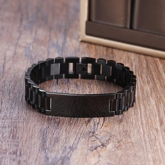 BUREI Men Watch Band Stainless Steel Link Bracelet Personalized Jewelry Gift for Men DAD Father Husband Boyfriend