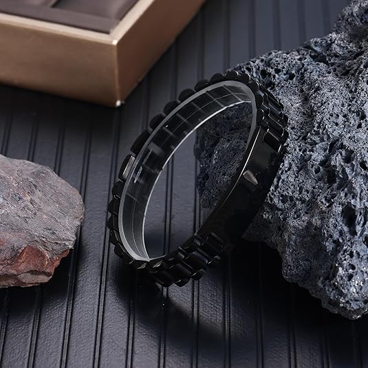 BUREI Men Watch Band Stainless Steel Link Bracelet Personalized Jewelry Gift for Men DAD Father Husband Boyfriend