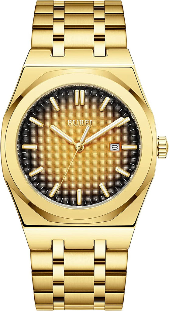 BUREI Men's 41mm Watch Stainless Steel Watch Analog Quartz Waterproof Watch with Date Business Casual Fashion Wrist Watches for Men