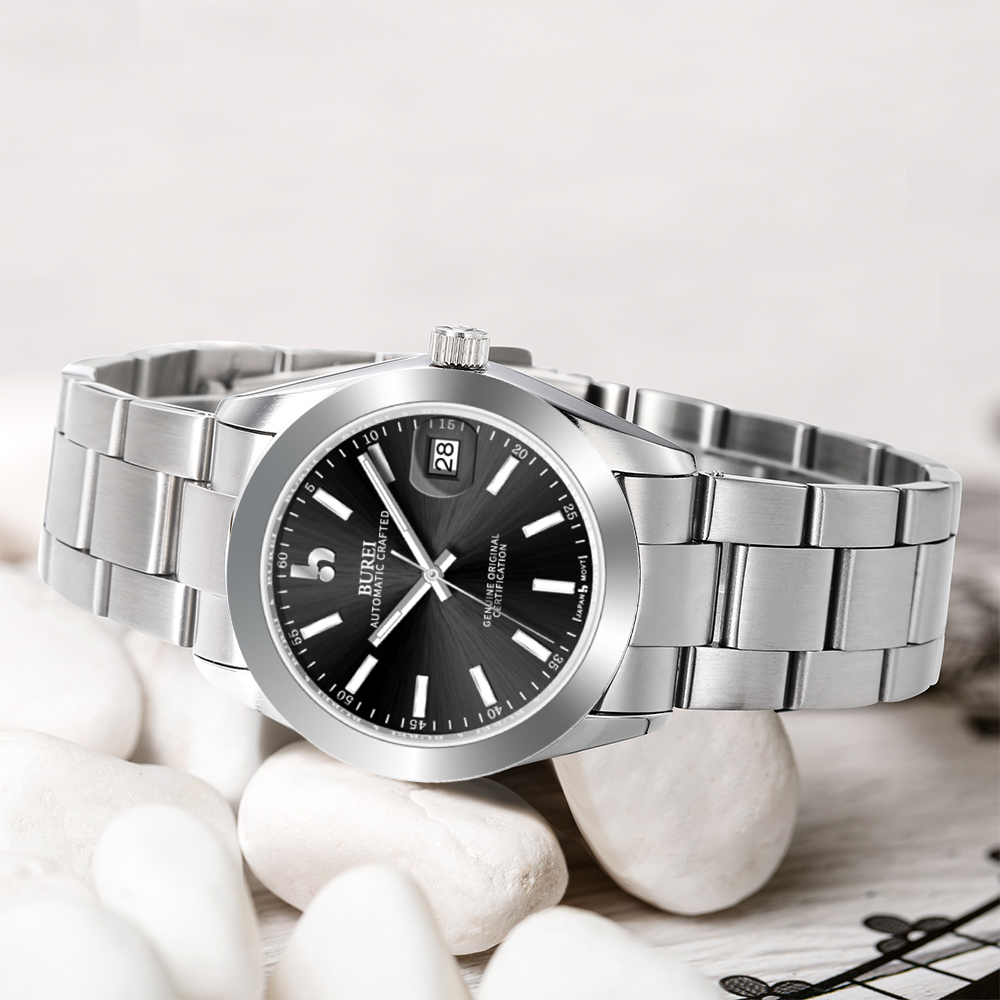 BUREI Luxury Automatic Watch 36mm, Fashion Waterproof Mechanical Watch, Adjustable Stainless Steel Two Tone Strap