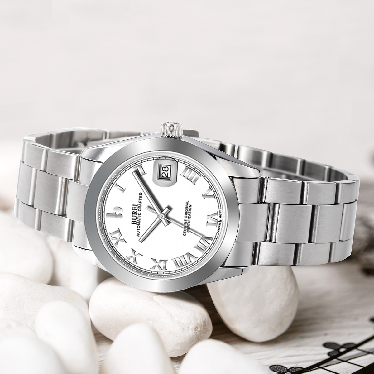 BUREI Luxury Automatic Watch 36mm, Fashion Waterproof Mechanical Watch, Adjustable Stainless Steel Two Tone Strap