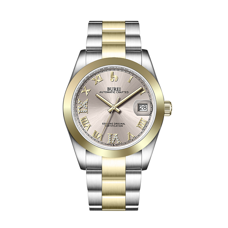 BUREI Men's Luxury Automatic Watch Fashion Waterproof Mechanical Watch, Adjustable Stainless Steel Two Tone Strap,Gift for Men