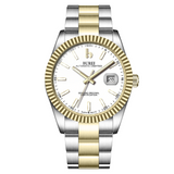 BUREI Men's Watch 41mm, Classic Stainless Steel, Waterproof Machine Watch with Date, Sapphire Crystal, Business Dress Wristwatch