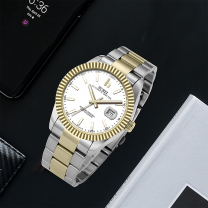 BUREI Men's Watch 41mm, Classic Stainless Steel, Waterproof Machine Watch with Date, Sapphire Crystal, Business Dress Wristwatch