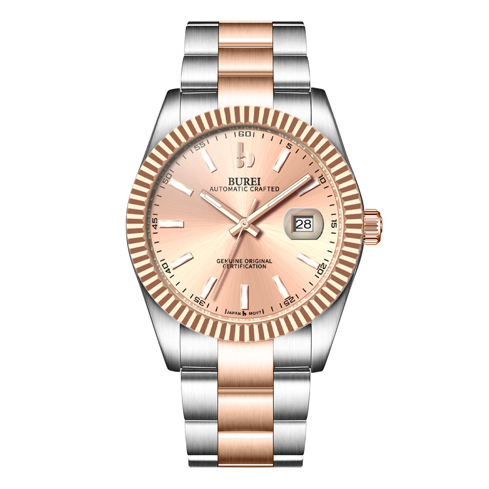 BUREI Men's Watch 41mm, Classic Stainless Steel, Waterproof Machine Watch with Date, Sapphire Crystal, Business Dress Wristwatch