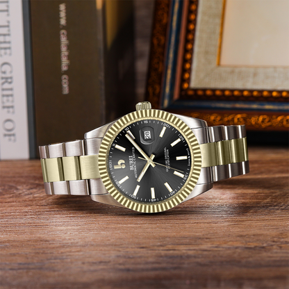 BUREI Men's Watch 41mm, Classic Stainless Steel, Waterproof Machine Watch with Date, Sapphire Crystal, Business Dress Wristwatch