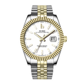 BUREI Men's Watch 41mm, Classic Stainless Steel, Waterproof Machine Watch with Date, Sapphire Crystal, Business Dress Wristwatch