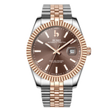 BUREI Men's Watch 41mm, Classic Stainless Steel, Waterproof Machine Watch with Date, Sapphire Crystal, Business Dress Wristwatch