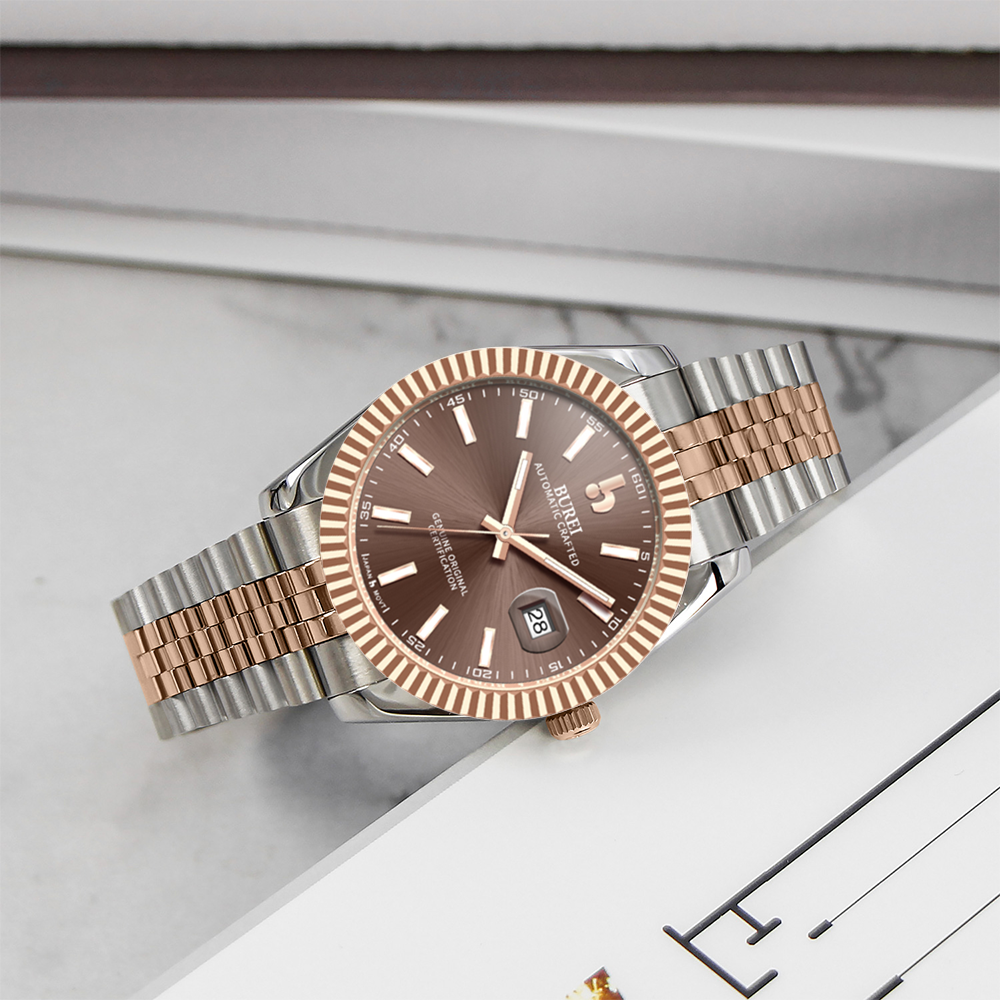 BUREI Men's Watch 41mm, Classic Stainless Steel, Waterproof Machine Watch with Date, Sapphire Crystal, Business Dress Wristwatch