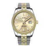 BUREI Men's Watch 41mm, Classic Stainless Steel, Waterproof Machine Watch with Date, Sapphire Crystal, Business Dress Wristwatch