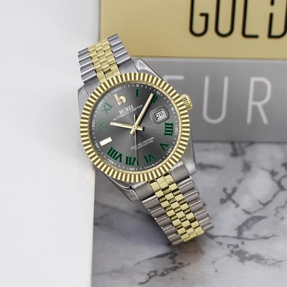 BUREI Men's Watch 41mm, Classic Stainless Steel, Waterproof Machine Watch with Date, Sapphire Crystal, Business Dress Wristwatch