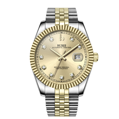 BUREI Men's Watch 41mm, Classic Stainless Steel, Waterproof Machine Watch with Date, Sapphire Crystal, Business Dress Wristwatch