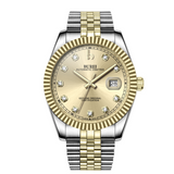 BUREI Men's Watch 41mm, Classic Stainless Steel, Waterproof Machine Watch with Date, Sapphire Crystal, Business Dress Wristwatch