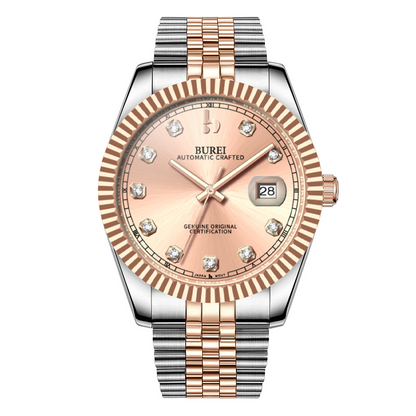 BUREI Men's Watch 41mm, Classic Stainless Steel, Waterproof Machine Watch with Date, Sapphire Crystal, Business Dress Wristwatch