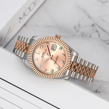 BUREI Men's Watch 41mm, Classic Stainless Steel, Waterproof Machine Watch with Date, Sapphire Crystal, Business Dress Wristwatch