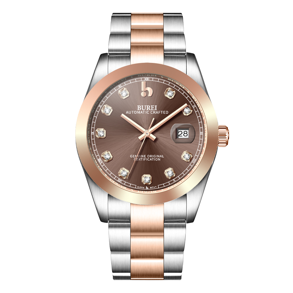 BUREI Men's Watch 41mm, Classic Stainless Steel, Waterproof Machine Watch with Date, Sapphire Crystal, Business Dress Wristwatch