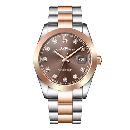 BUREI Men's Watch 41mm, Classic Stainless Steel, Waterproof Machine Watch with Date, Sapphire Crystal, Business Dress Wristwatch