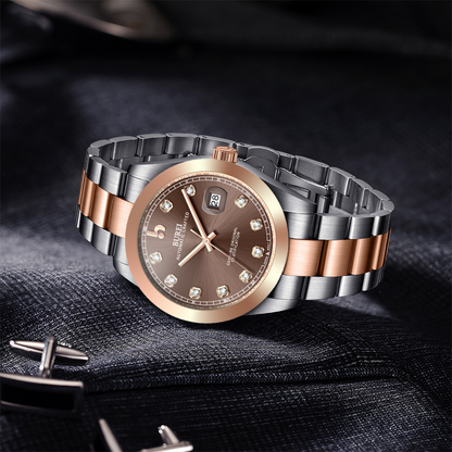 BUREI Men's Watch 41mm, Classic Stainless Steel, Waterproof Machine Watch with Date, Sapphire Crystal, Business Dress Wristwatch
