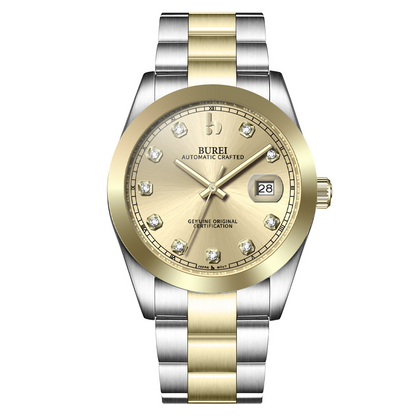 BUREI Men's Watch 41mm, Classic Stainless Steel, Waterproof Machine Watch with Date, Sapphire Crystal, Business Dress Wristwatch
