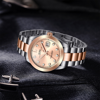 BUREI Men's Watch 41mm, Classic Stainless Steel, Waterproof Machine Watch with Date, Sapphire Crystal, Business Dress Wristwatch