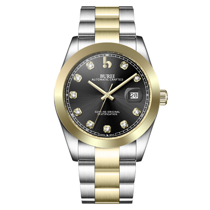 BUREI Men's Watch 41mm, Classic Stainless Steel, Waterproof Machine Watch with Date, Sapphire Crystal, Business Dress Wristwatch