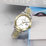 BUREI Men's Watch 41mm, Classic Stainless Steel, Waterproof Machine Watch with Date, Sapphire Crystal, Business Dress Wristwatch