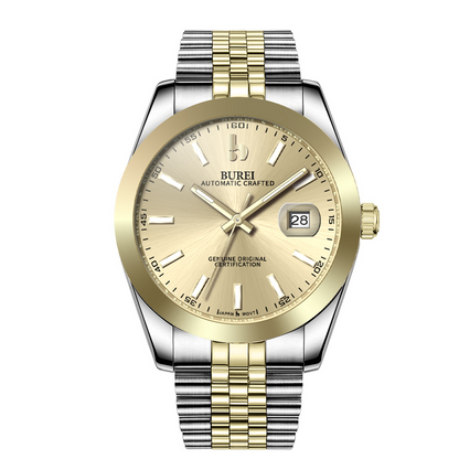 BUREI Men's Watch 41mm, Classic Stainless Steel, Waterproof Machine Watch with Date, Sapphire Crystal, Business Dress Wristwatch