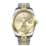 BUREI Men's Watch 41mm, Classic Stainless Steel, Waterproof Machine Watch with Date, Sapphire Crystal, Business Dress Wristwatch