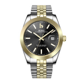 BUREI Men's Watch 41mm, Classic Stainless Steel, Waterproof Machine Watch with Date, Sapphire Crystal, Business Dress Wristwatch