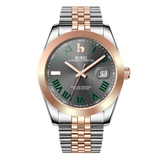 BUREI Men's Watch 41mm, Classic Stainless Steel, Waterproof Machine Watch with Date, Sapphire Crystal, Business Dress Wristwatch
