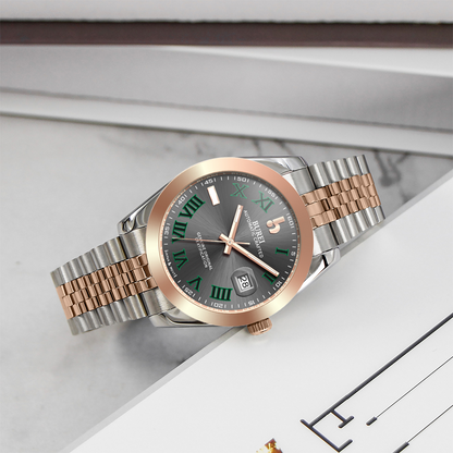 BUREI Men's Watch 41mm, Classic Stainless Steel, Waterproof Machine Watch with Date, Sapphire Crystal, Business Dress Wristwatch