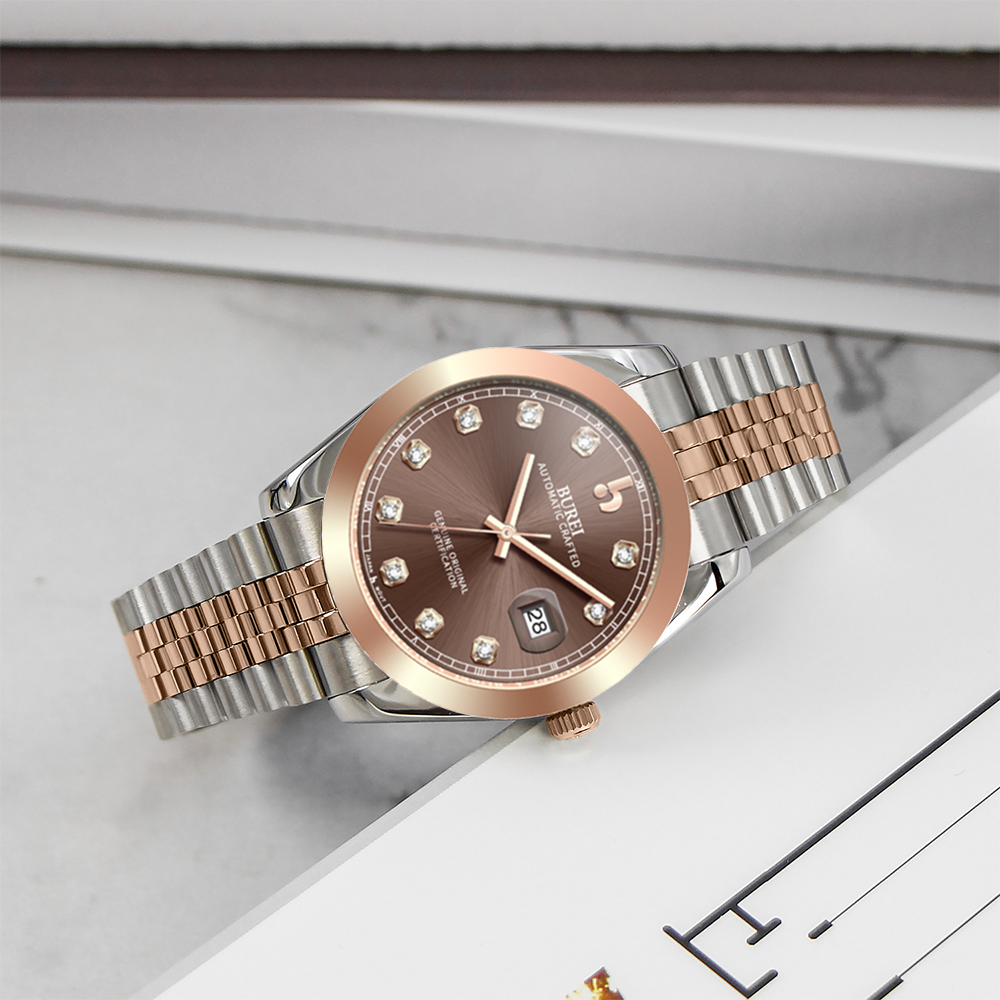 BUREI Men's Watch 41mm, Classic Stainless Steel, Waterproof Machine Watch with Date, Sapphire Crystal, Business Dress Wristwatch